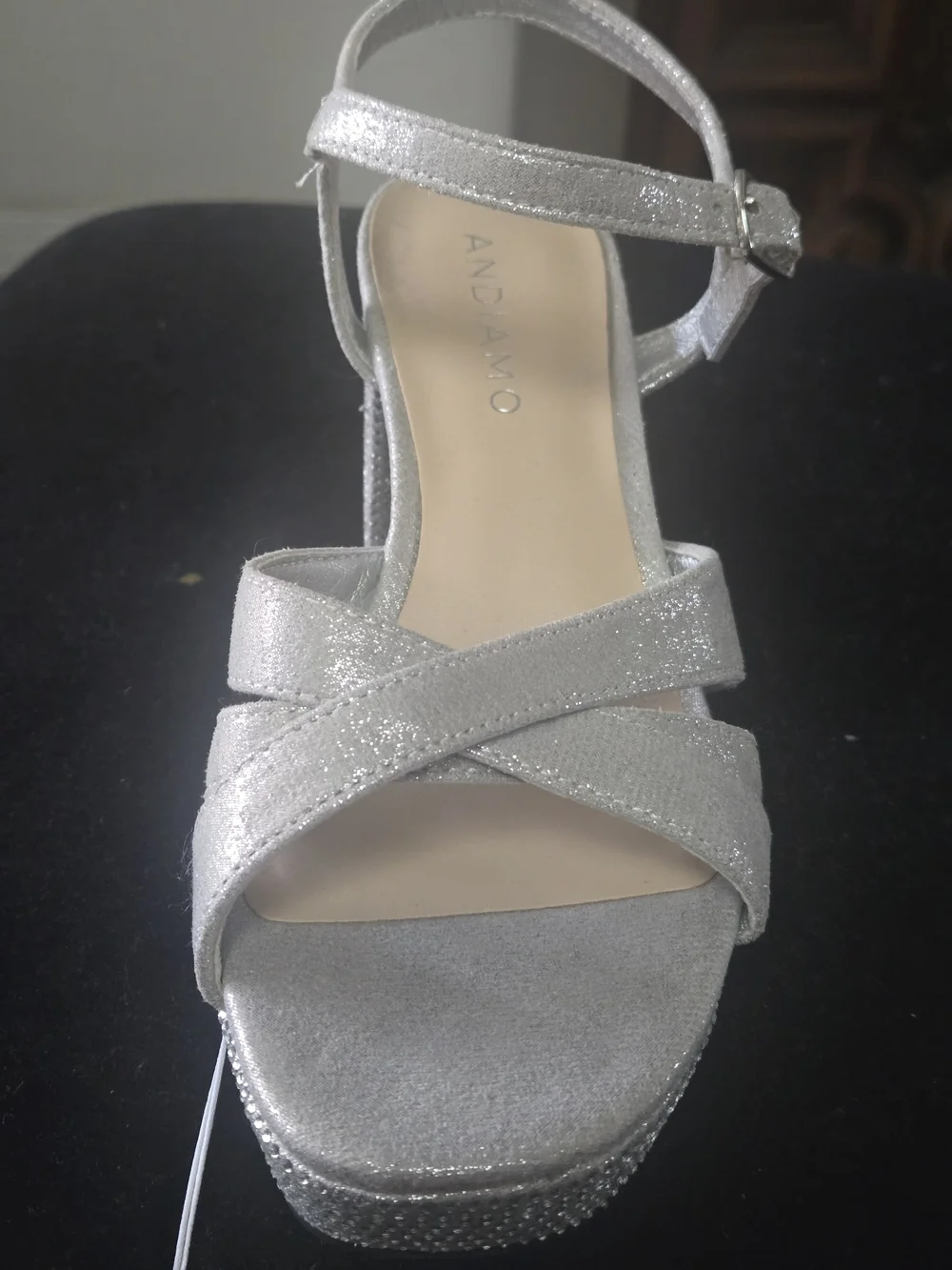 Sparkle Platform Heeled Sandals in Silver with Ankle Strap
